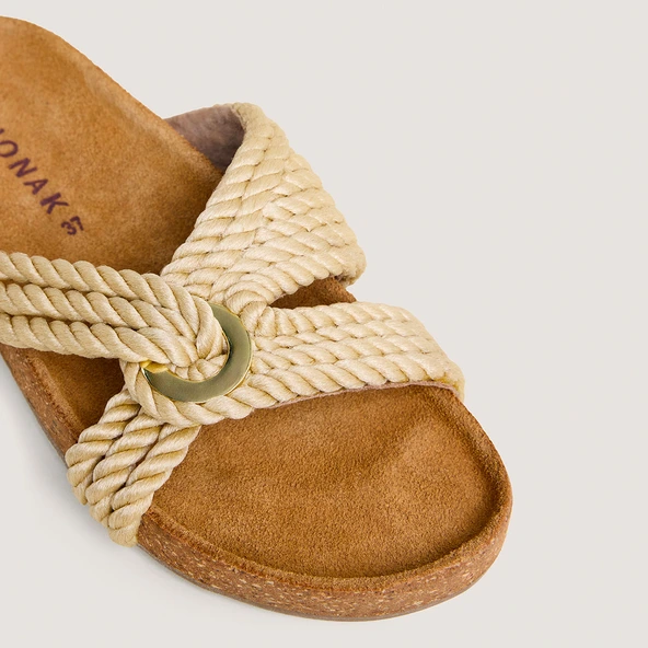 Mules à brides entrecroisées en corde beige | WACE | Jonak