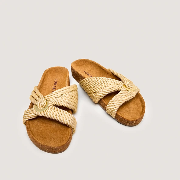 Mules à brides entrecroisées en corde beige | WACE | Jonak