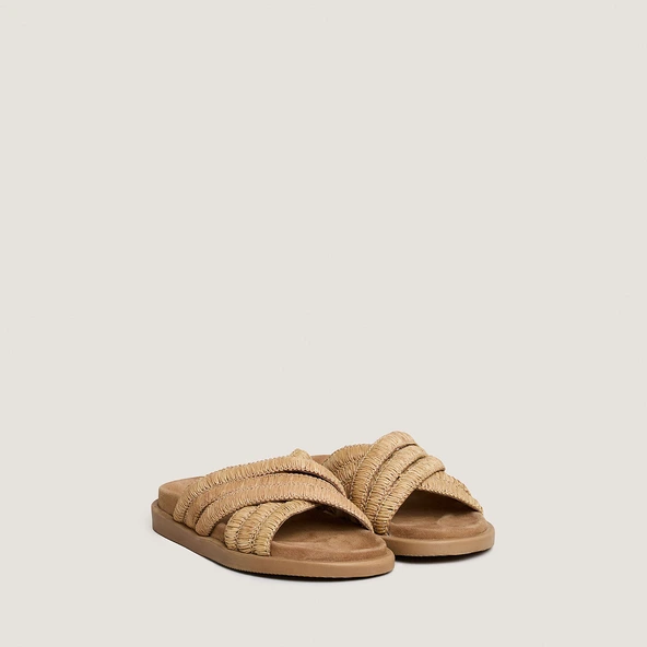 Mules à brides superposées en raphia beige | WONG | Jonak