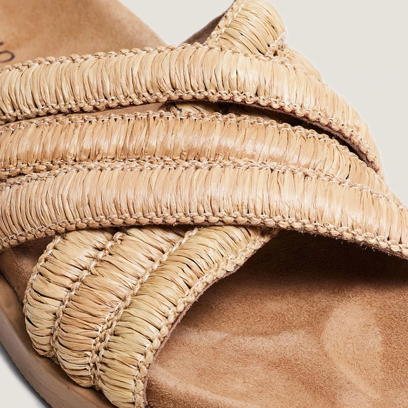 Mules à brides superposées en raphia beige | WONG | Jonak