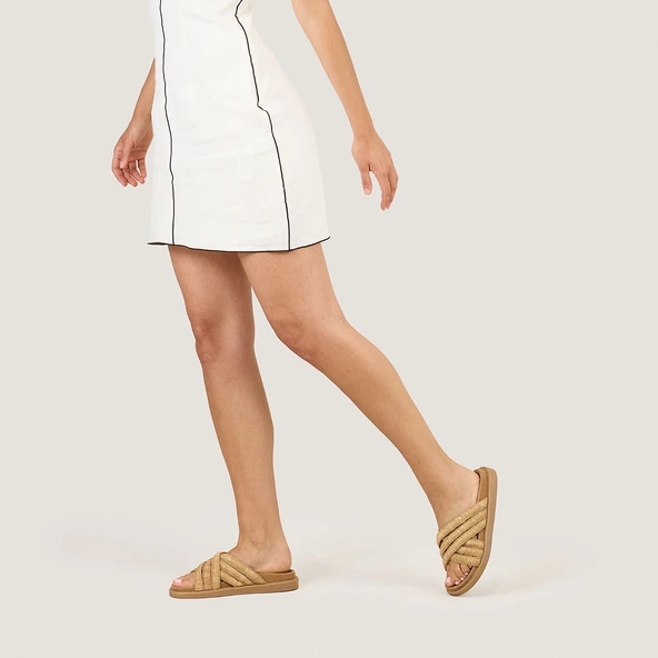 Mules à brides superposées en raphia beige | WONG | Jonak