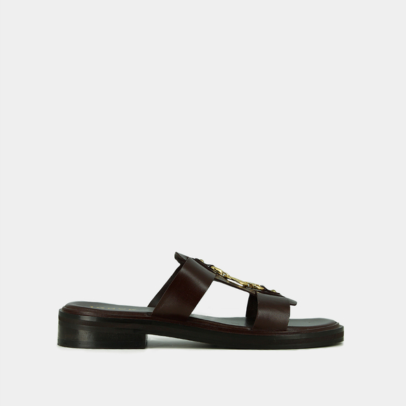 Mules à mors dorés en cuir marron foncé | DOP | Jonak