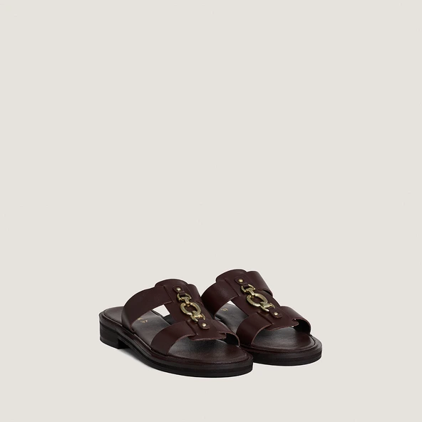 Mules &agrave; mors dor&eacute;s en cuir marron fonc&eacute; | DOP | Jonak