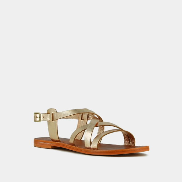 Sandales à brides croisées en cuir métallisé platine et cognac | WISCHIA | Jonak