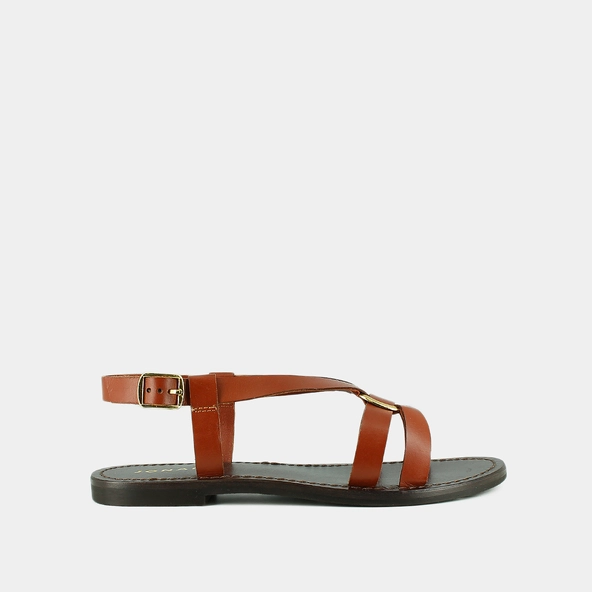 Nu-pieds &agrave; brides crois&eacute;es en cuir cognac | WOODSTOCK | Jonak