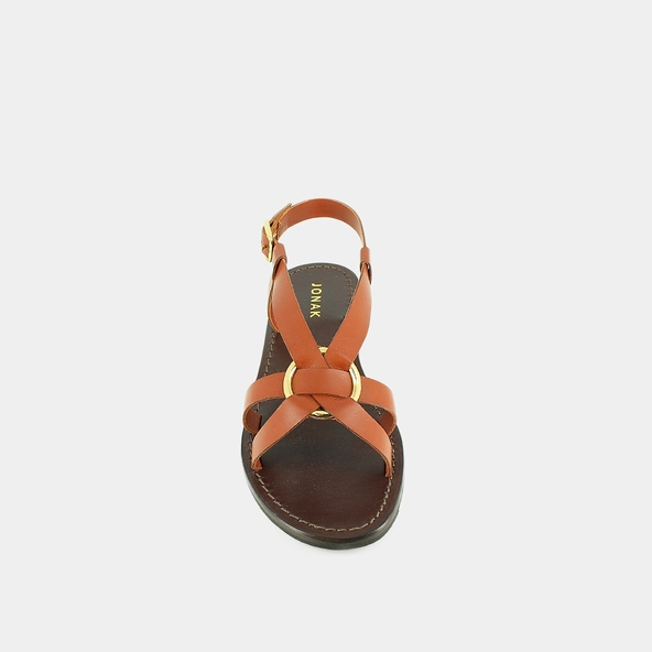 Nu-pieds &agrave; brides crois&eacute;es en cuir cognac | WOODSTOCK | Jonak