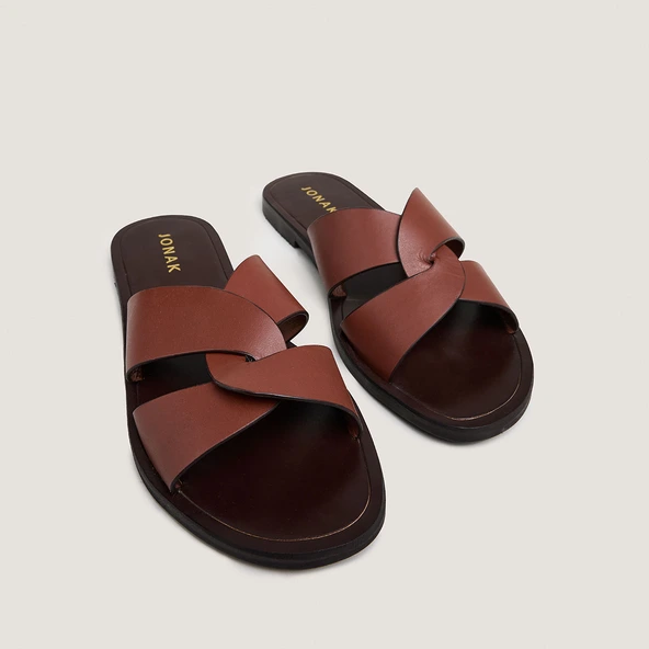 Nu-pieds &agrave; brides larges entrecrois&eacute;es... en cuir cognac | WINKO | Jonak