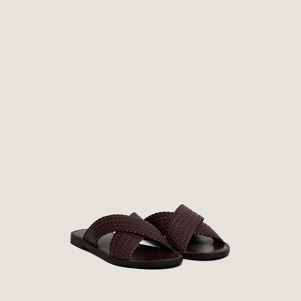 Nu-pieds &agrave; brides larges entrecrois&eacute;es... en cuir marron fonc&eacute; | WITCH | Jonak