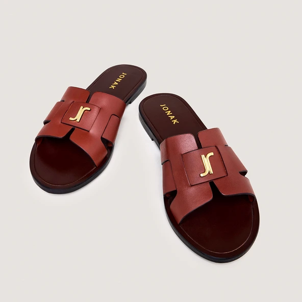 sandales à monogrammes en cuir cognac | WEIL | Jonak