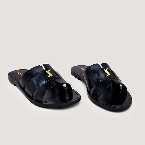 Sandales &agrave; monogrammes en cuir noir | WEIL | Jonak