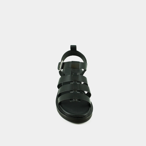 Sandales &agrave; boucles ajustables en cuir noir | WOOL | Jonak
