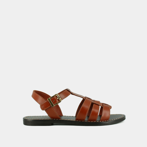 Sandales à boucles ajustables et surpiqû... en cuir cognac | WIM | Jonak