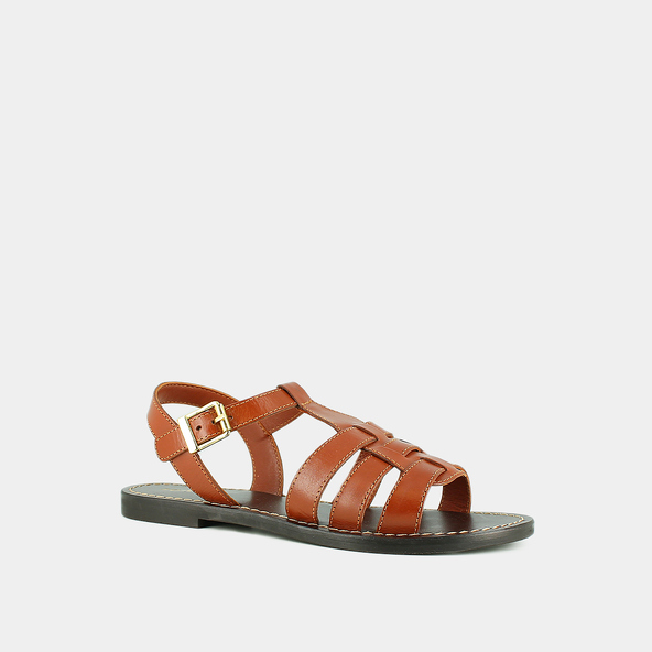 Sandales à boucles ajustables et surpiqû... en cuir cognac | WIM | Jonak