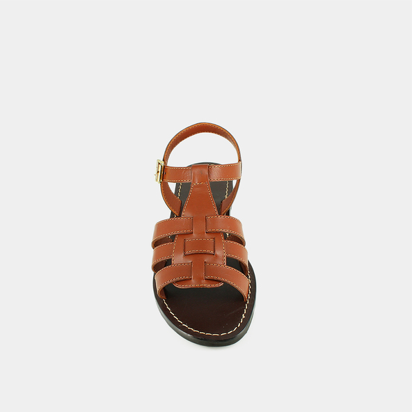 Sandales à boucles ajustables et surpiqû... en cuir cognac | WIM | Jonak