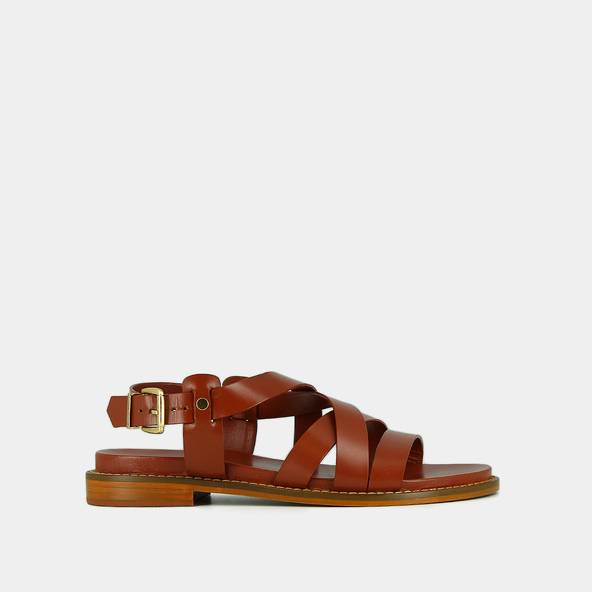 Sandales à brides entrecroisées et boucl... en cuir cognac | WOKY | Jonak