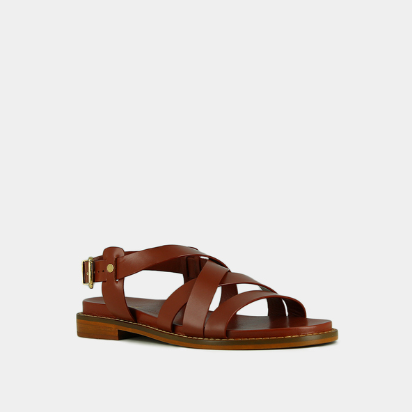 Sandales à brides entrecroisées et boucl... en cuir cognac | WOKY | Jonak