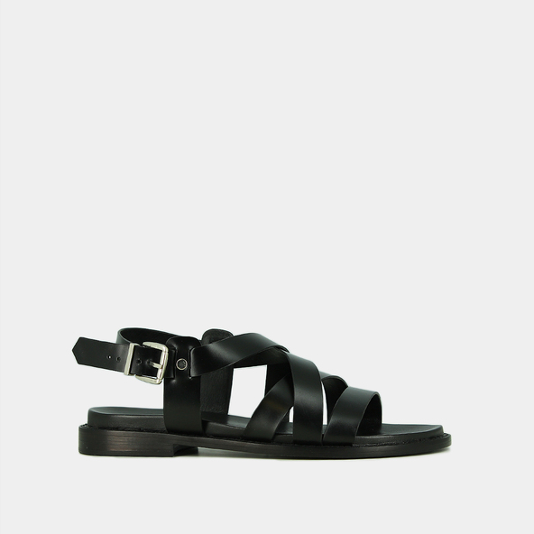 Sandales à brides entrecroisées et boucl... en cuir noir | WOKY | Jonak