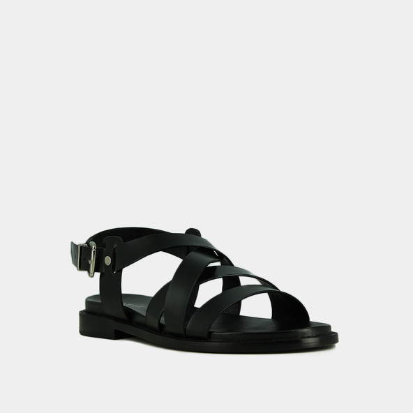 Sandales à brides entrecroisées et boucl... en cuir noir | WOKY | Jonak