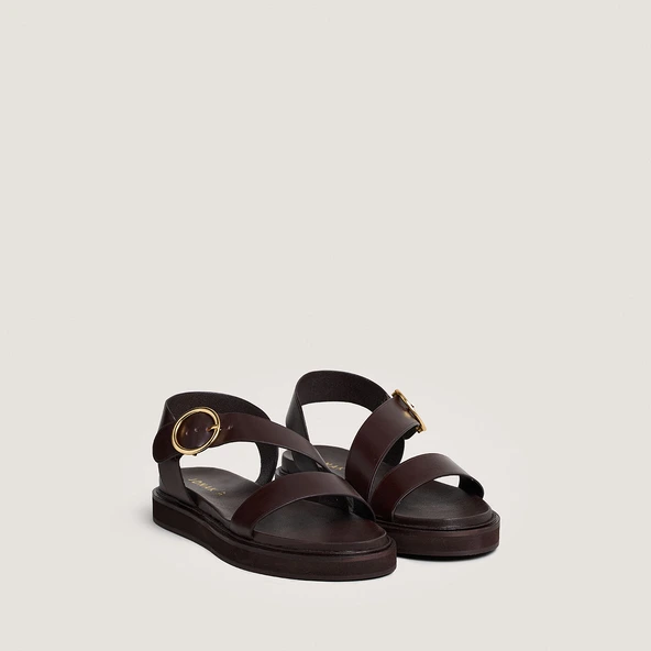 Sandales à brides larges en cuir marron foncé | WASH | Jonak