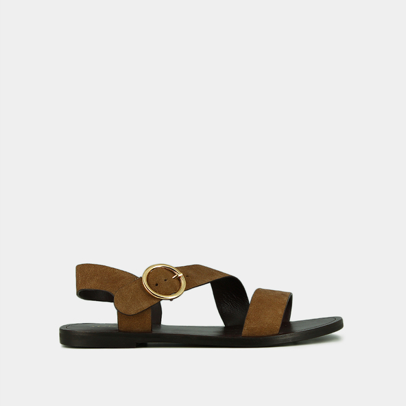 Sandales à brides larges et boucles ajus... en croute taupe | WELBI | Jonak