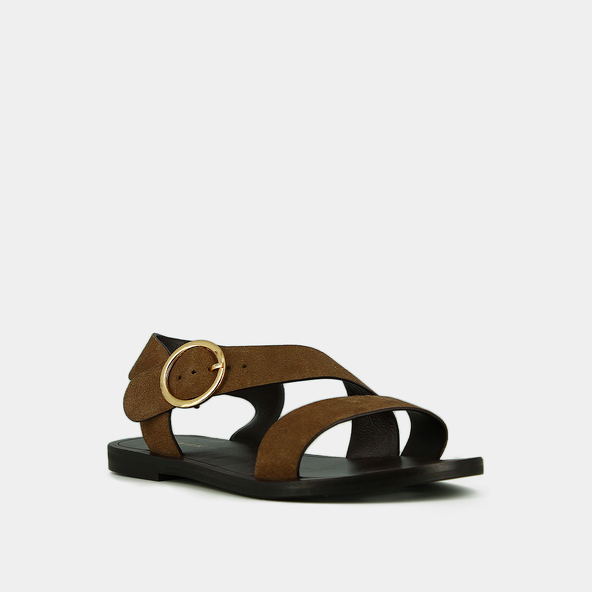 Sandales à brides larges et boucles ajus... en croute taupe | WELBI | Jonak