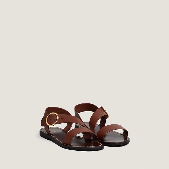 Sandales à brides larges et boucles ajus... en cuir cognac | WELBI | Jonak