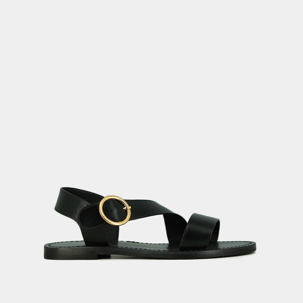 Sandales à brides larges et boucles ajus... en cuir noir | WELBI | Jonak