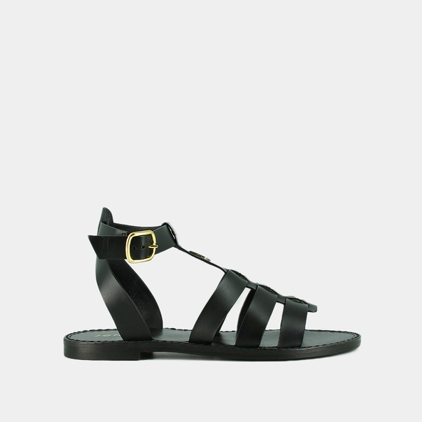 Sandales &agrave; monogrammes et boucles ajusta... en cuir noir | WAN | Jonak