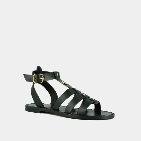 Sandales &agrave; monogrammes et boucles ajusta... en cuir noir | WAN | Jonak