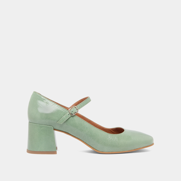 Babies à talons carrés en cuir brillant vert sauge | ALIENOR | Jonak
