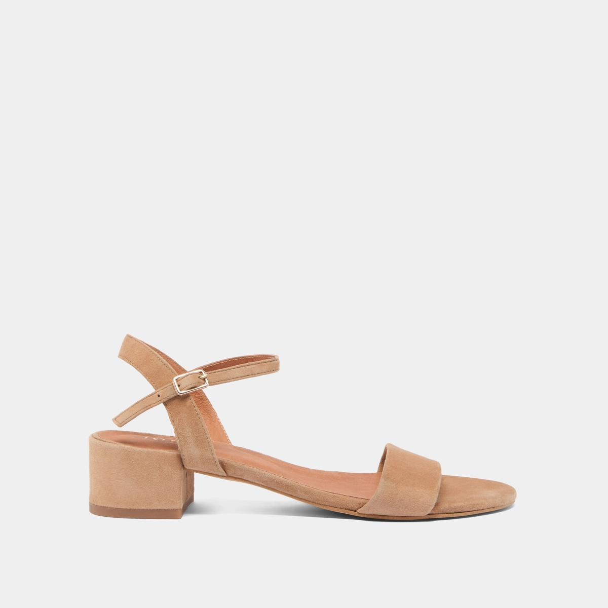 Sandales &agrave; talons carr&eacute;s en velours camel | VIA | Jonak