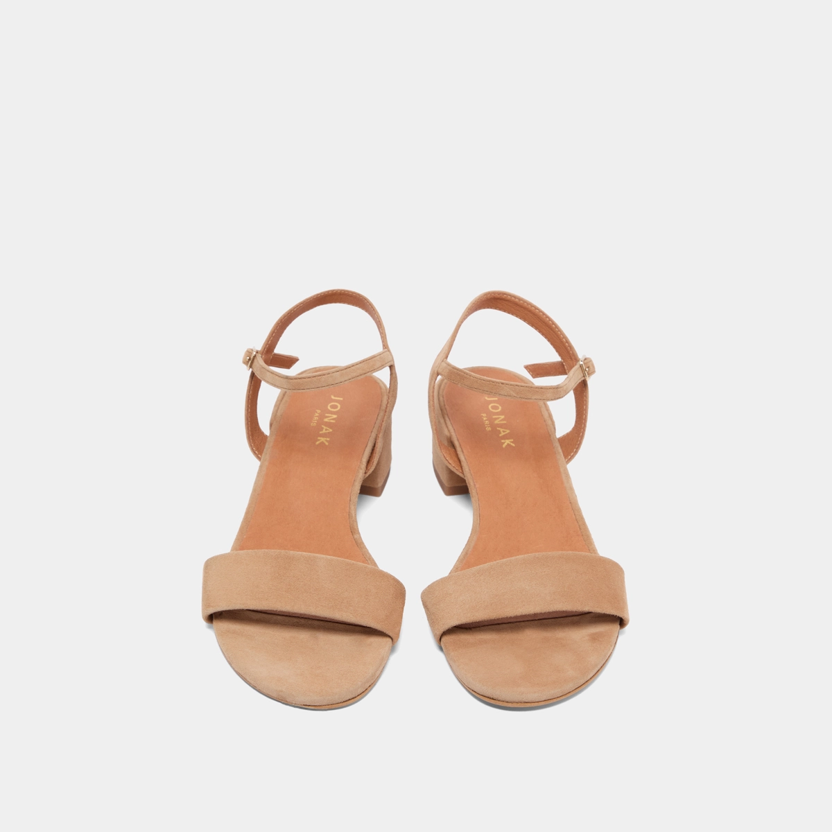 Sandales &agrave; talons carr&eacute;s en velours camel | VIA | Jonak