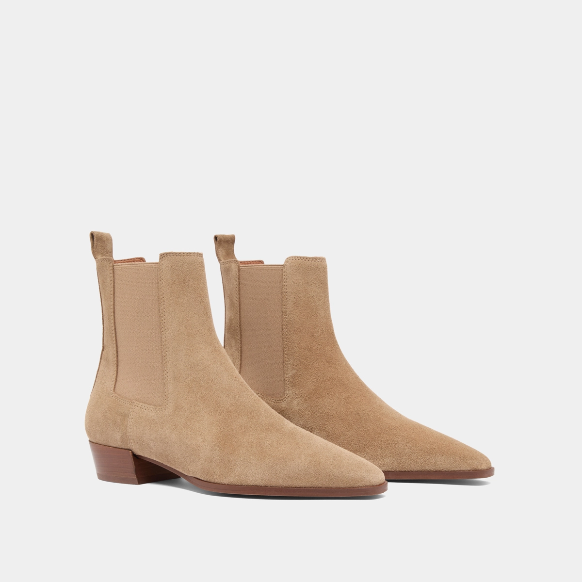 Boots à légers talons biseautés et bouts pointus en croute taupe | PAPAYE | Jonak