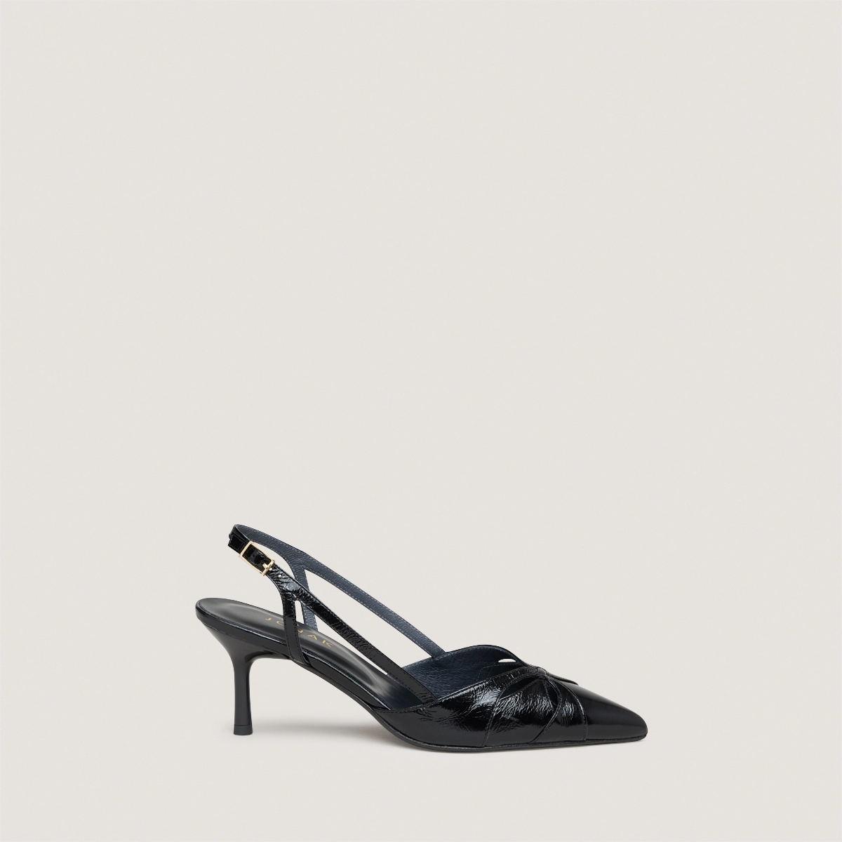 Escarpins slingbacks &agrave; bouts pointus en cuir brillant noir | DAMOUR | Jonak