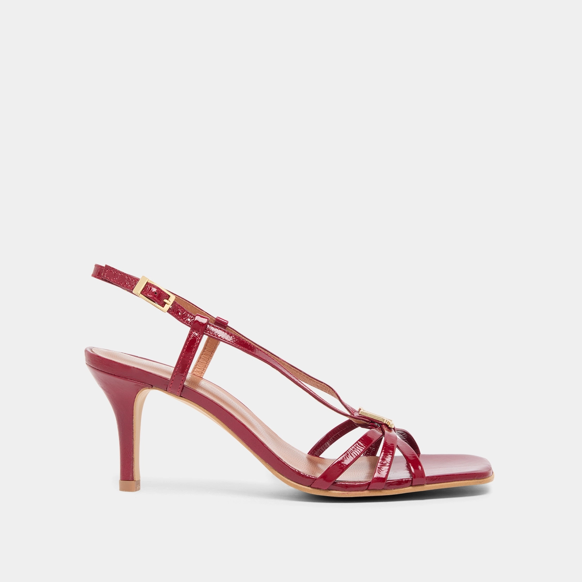 Sandales à talons et monogrammes en cuir brillant rouge carmin | VOMA | Jonak