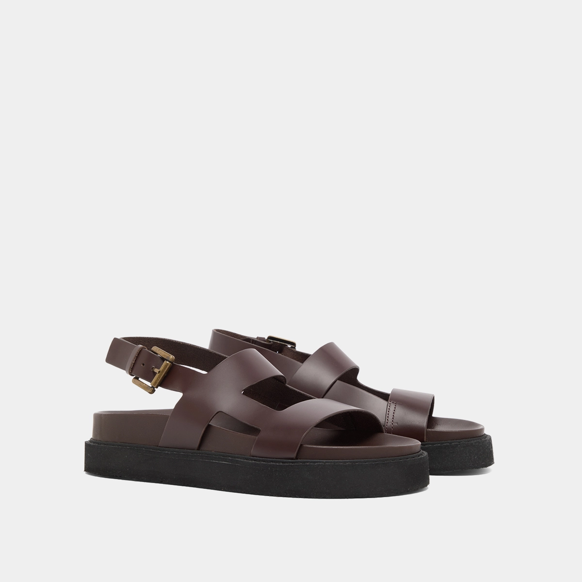 Sandales à brides croisées en cuir glacé marron foncé | LAGUNE | Jonak