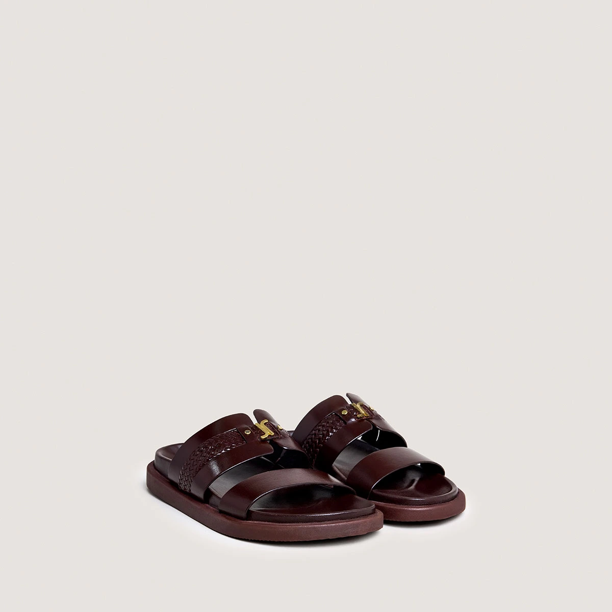 Mules &agrave; monogrammes en cuir marron fonc&eacute; | WAC | Jonak