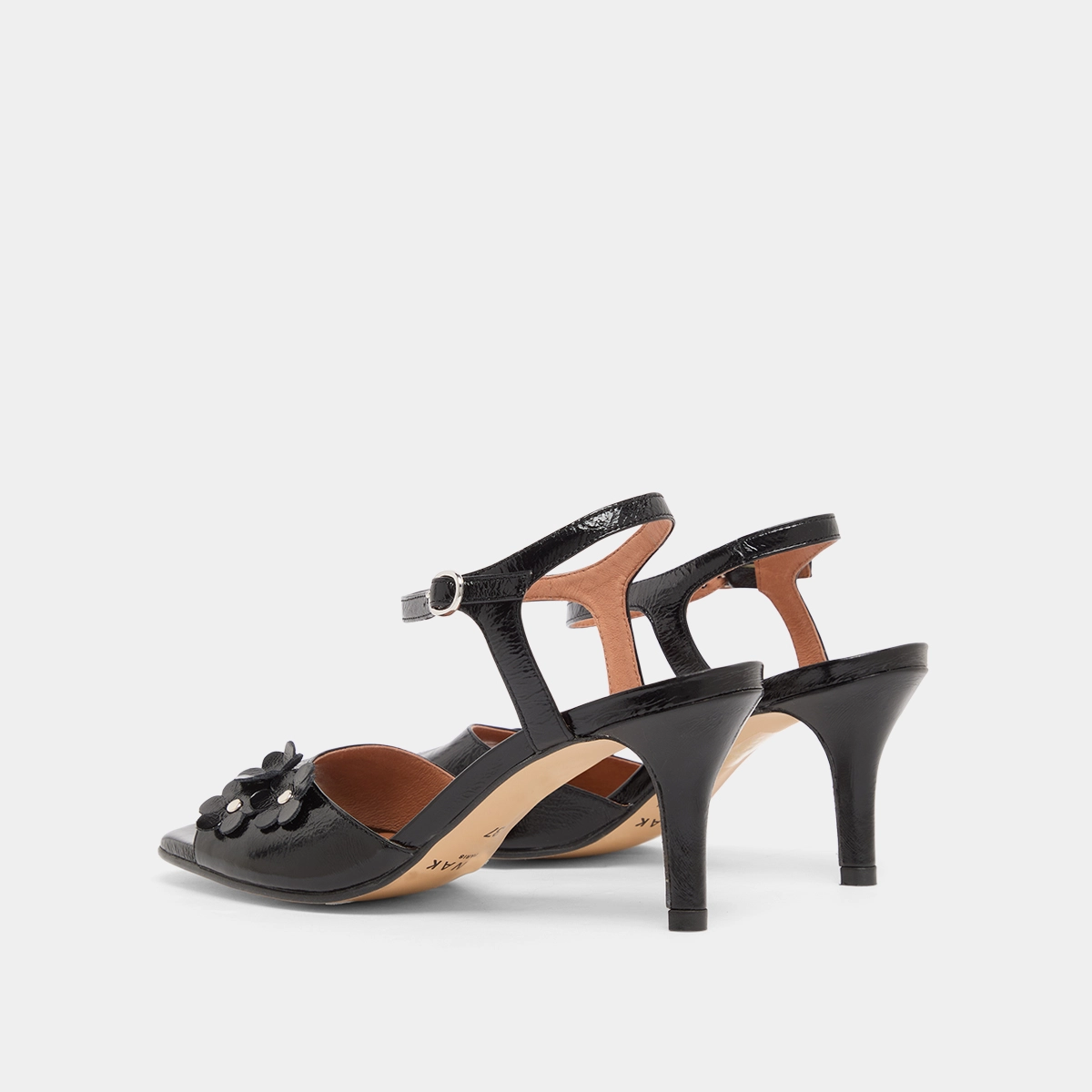 Sandales à talons et fleurs en cuir brillant noir | VAVA | Jonak