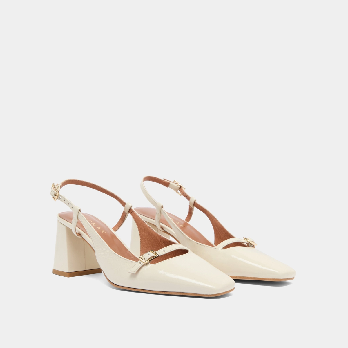 Slingbacks à talons en cuir brillant écru | DADELLE | Jonak