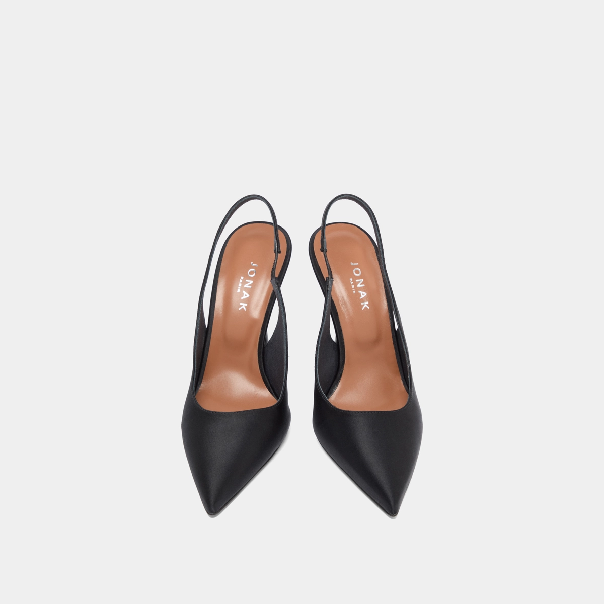 Escarpins slingbacks &agrave; bouts pointus en satin noir | DRESSY | Jonak