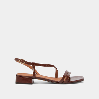 Sandales à petits talons en cuir brillant marron | ANAYA | Jonak