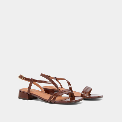 Sandales à petits talons en cuir brillant marron | ANAYA | Jonak