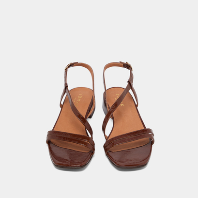 Sandales à petits talons en cuir brillant marron | ANAYA | Jonak