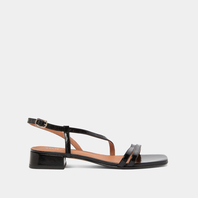 Sandales à petits talons en cuir brillant noir | ANAYA | Jonak