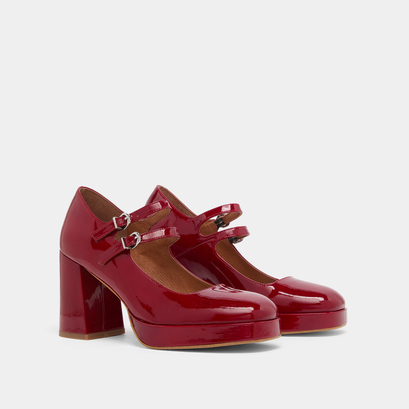 Babies à doubles brides et plateformes en vernis rouge cerise | VERITE | Jonak