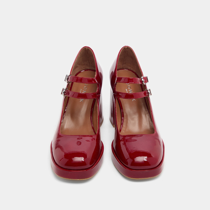 Babies à doubles brides et plateformes en vernis rouge cerise | VERITE | Jonak