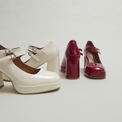 Babies à doubles brides et plateformes en vernis rouge cerise | VERITE | Jonak