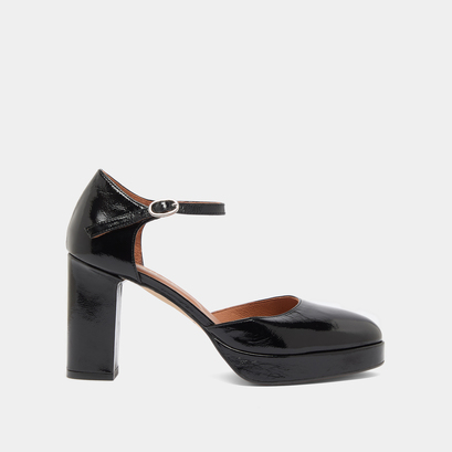 Babies à talons et plateformes en vernis plissé noir | VOLARE | Jonak