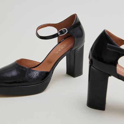 Babies à talons et plateformes en vernis plissé noir | VOLARE | Jonak