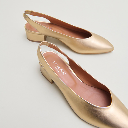 Ballerines à bouts arrières ouverts en cuir métallisé platine | VINCE | Jonak